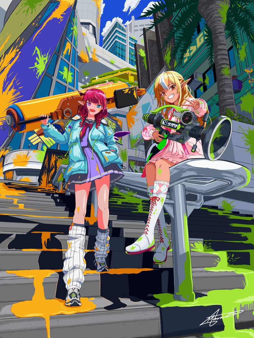 shiranui flare and irys (hololive and 3 more) drawn by memmoxt