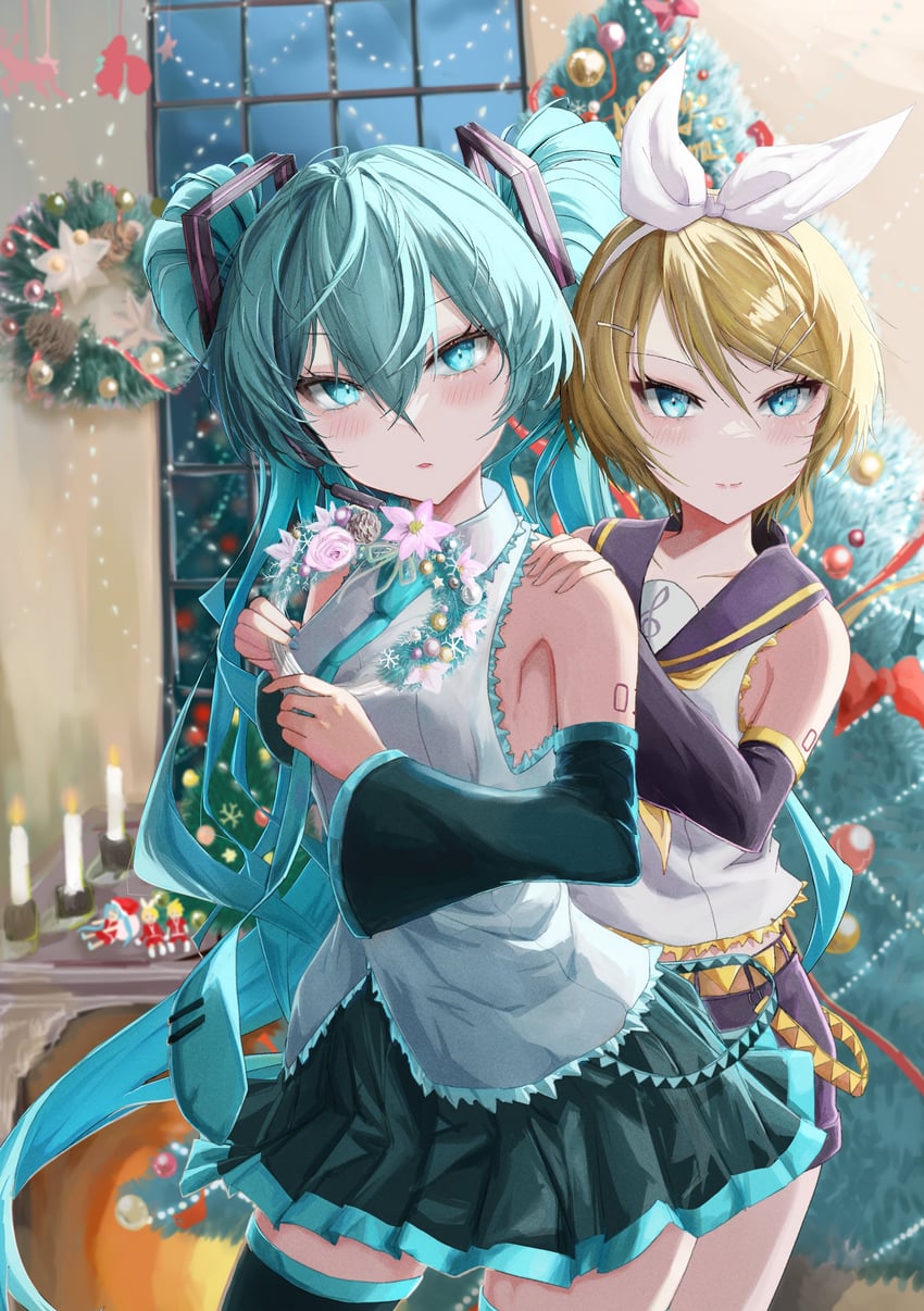 hatsune miku and kagamine rin (vocaloid) drawn by eikawa_suru