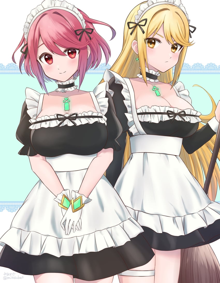 pyra and mythra (xenoblade chronicles and 1 more) drawn by miasuke
