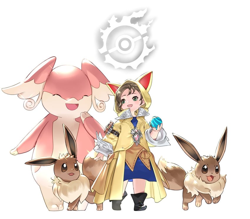 eevee, audino, krile baldesion, and pictomancer (pokemon and 2 more) drawn by potion_lilac
