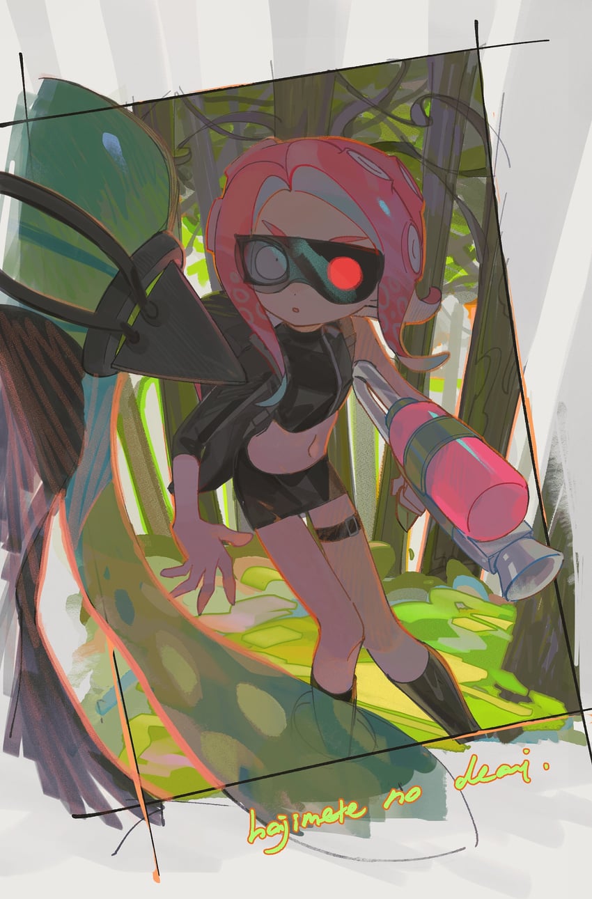 octoling player character, octoling girl, agent 8, and agent 3 (splatoon and 2 more) drawn by champagnetree