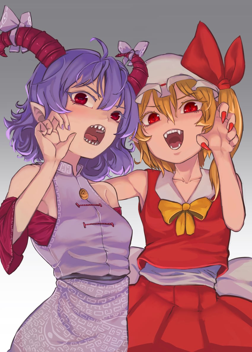 flandre scarlet and toutetsu yuuma (touhou) drawn by kaden_(muxt8423)