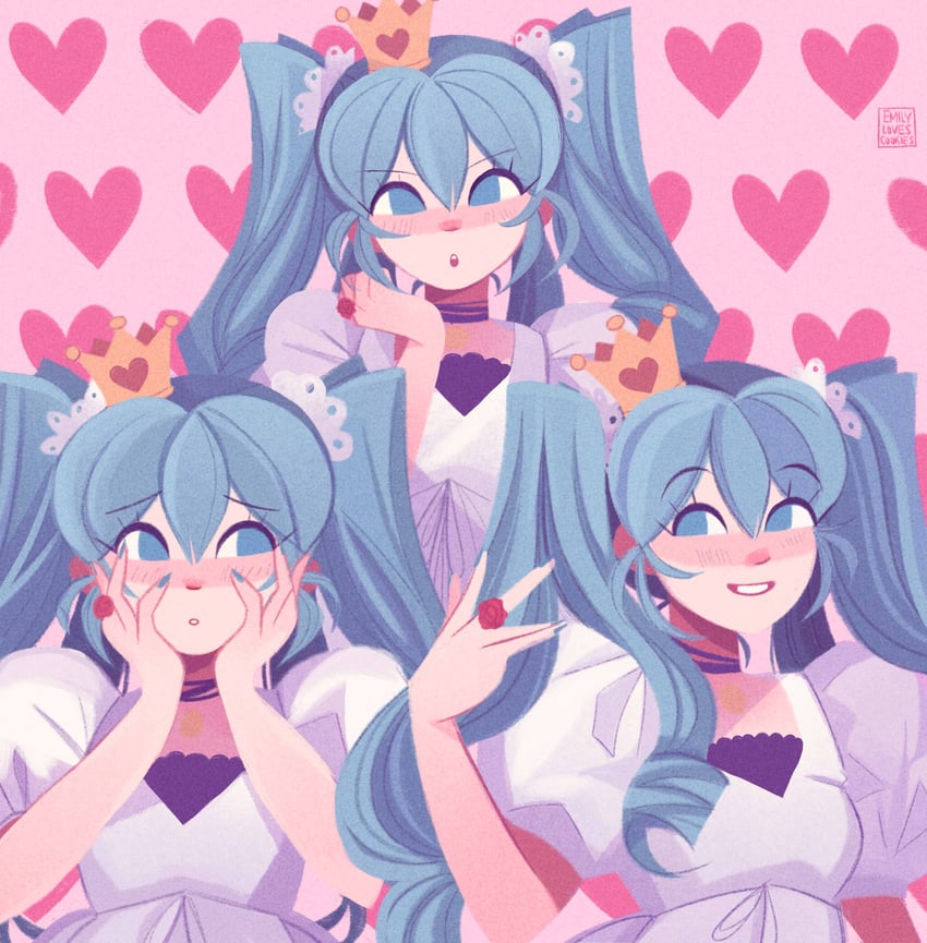 hatsune miku (vocaloid and 1 more) drawn by emmyluvscookies