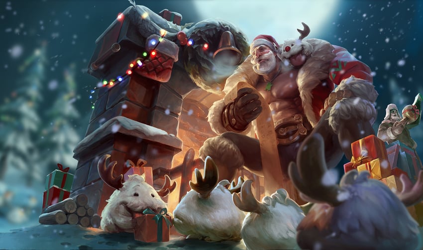 poro, braum, and santa braum (league of legends) drawn by crowgod
