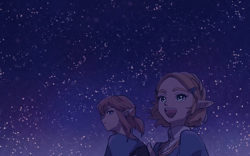 link and princess zelda (the legend of zelda and 1 more) drawn by yamori_(yamoooon21)