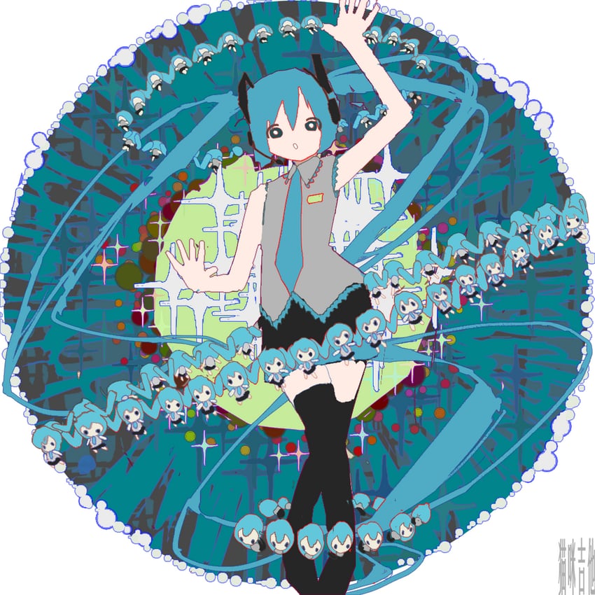 hatsune miku (vocaloid and 1 more) drawn by maomi_jita
