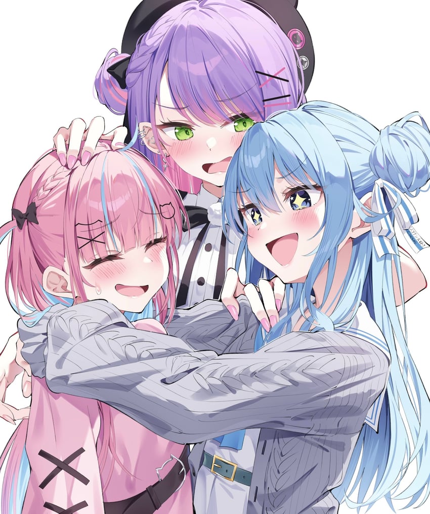hoshimachi suisei, minato aqua, and tokoyami towa (hololive) drawn by muyamii