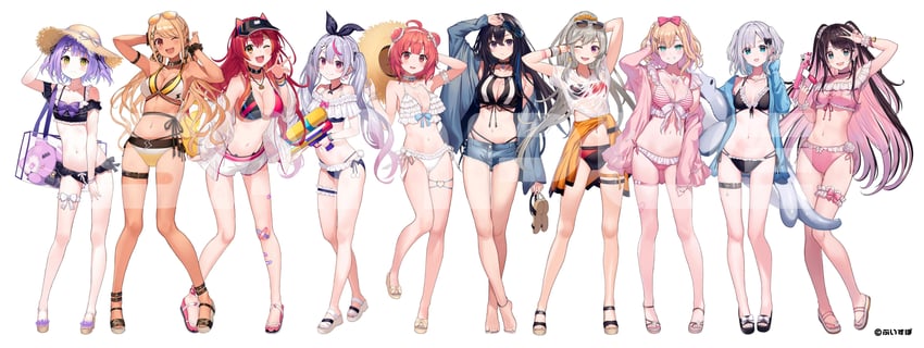 ichinose uruha, kurumi noah, nekota tsuna, kaga sumire, shinomiya runa, and 5 more (vspo! and 2 more) drawn by kurebayashi_noe