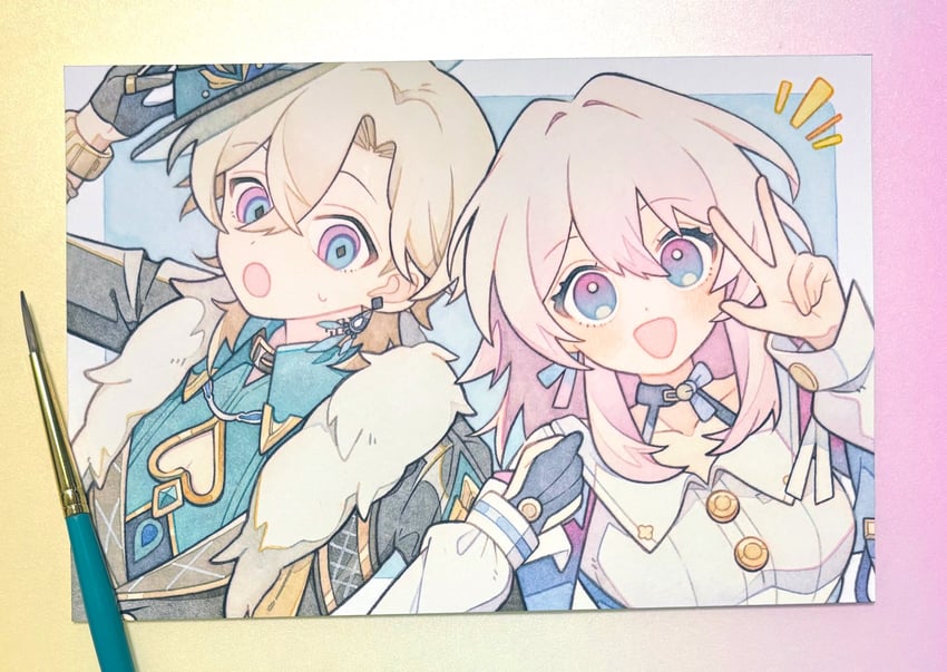 march 7th and aventurine (honkai and 1 more) drawn by nasuke