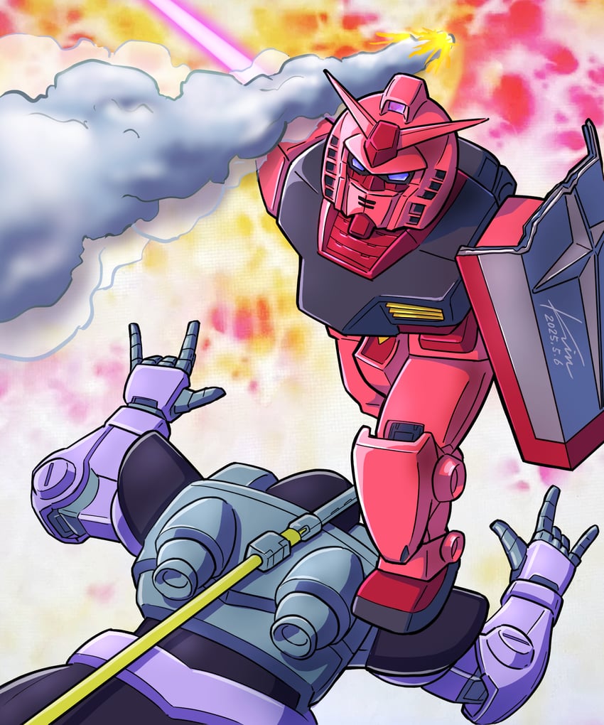 rx-78-2 gundam, dom, and rx-78-2 gundam casval custom (gundam and 3 more) drawn by kobakin