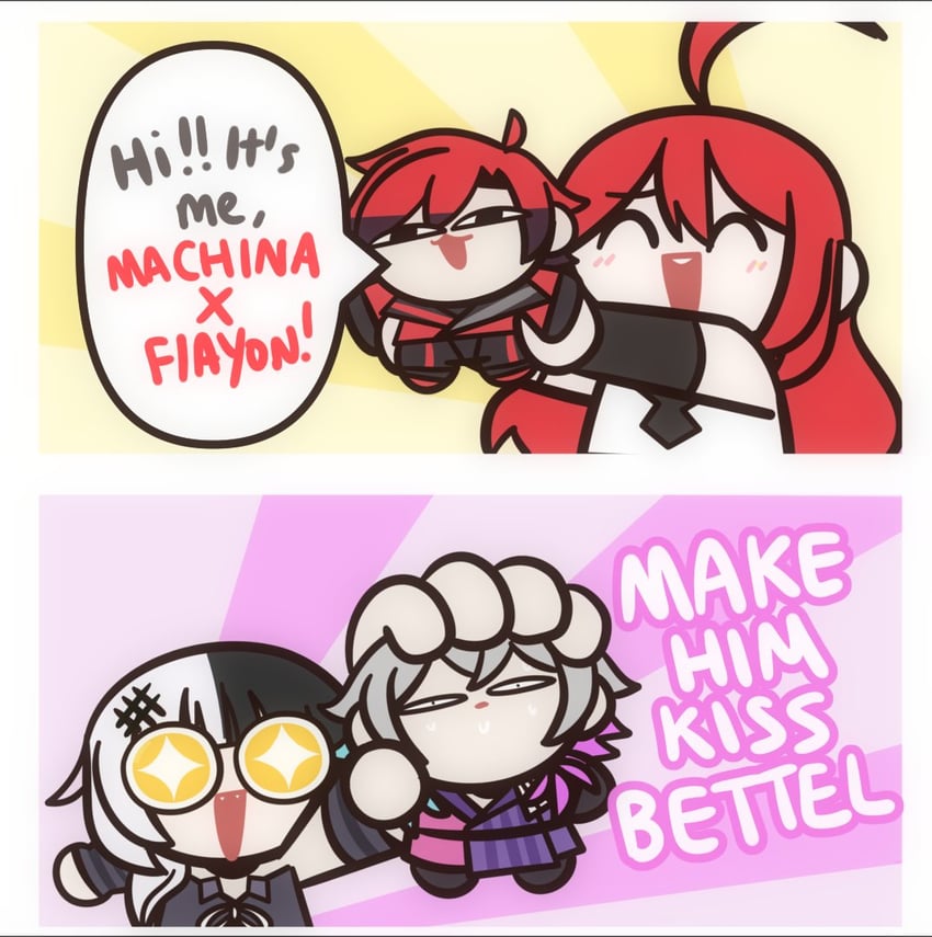 shiori novella, elizabeth rose bloodflame, gavis bettel, and machina x flayon (hololive and 3 more) drawn by yinmelonsoup