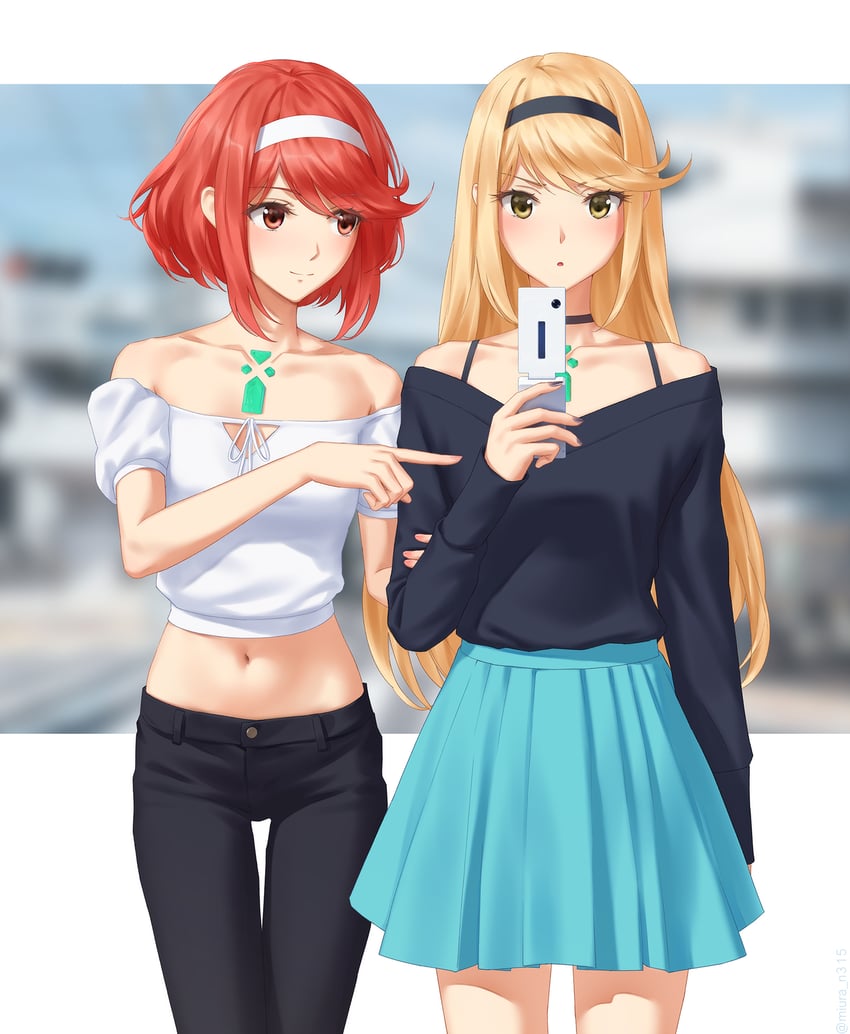 pyra and mythra (xenoblade chronicles and 1 more) drawn by miura-n315