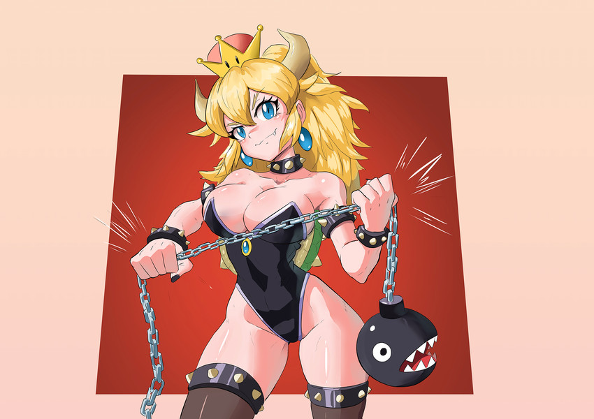 bowsette and chain chomp (mario and 1 more) drawn by julianvanist