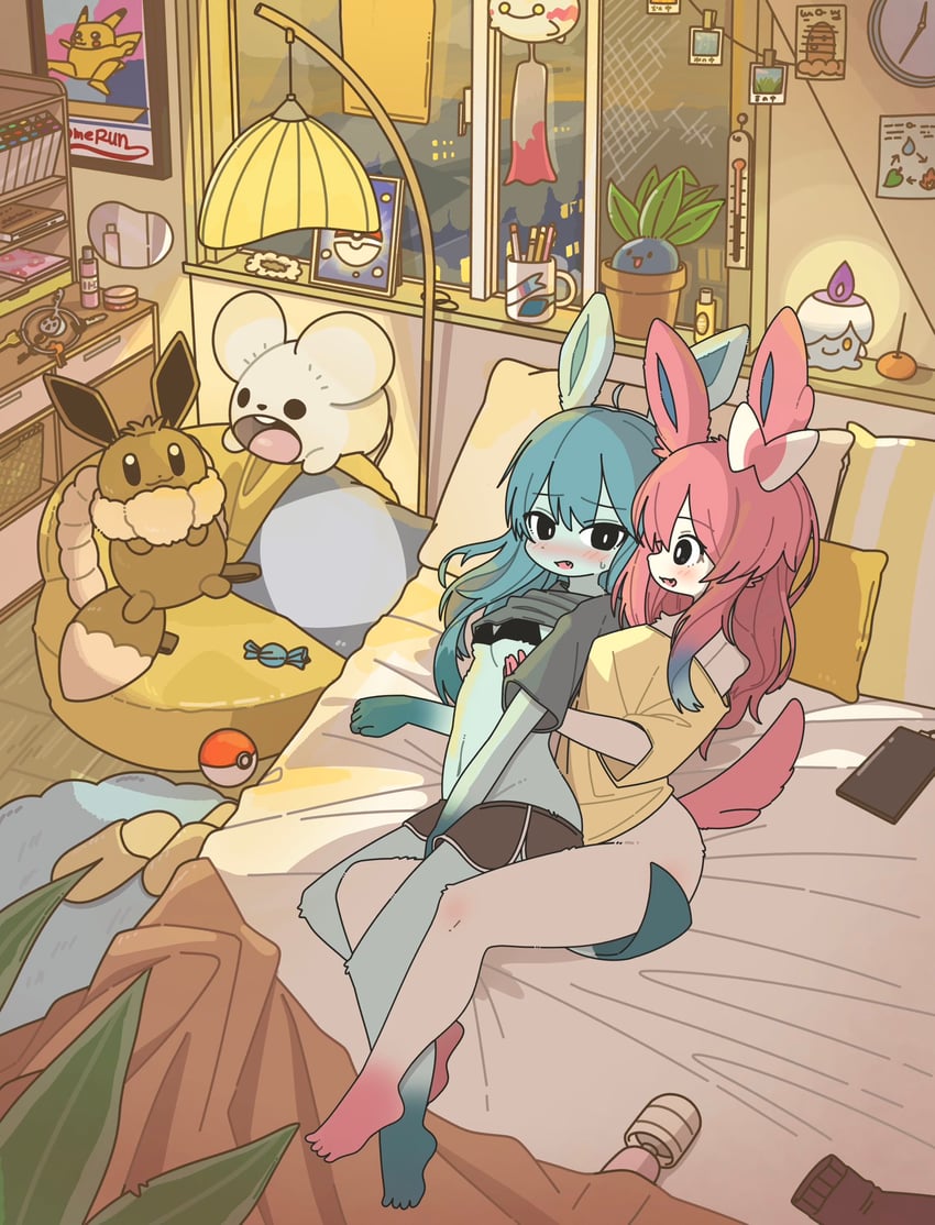 pikachu, eevee, sylveon, glaceon, litwick, and 5 more (pokemon) drawn by mike_no_hito