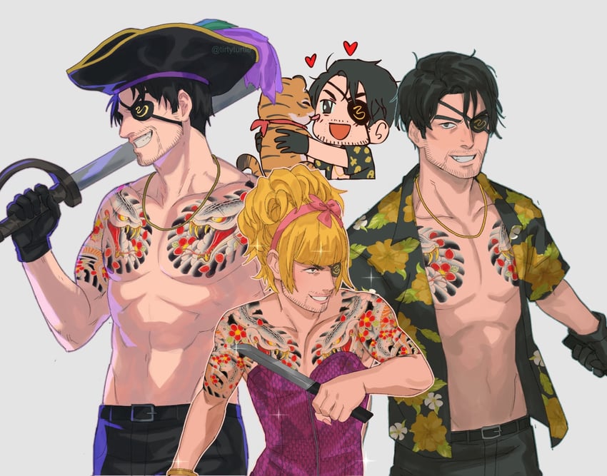 majima goro, goromi, and goro (ryuu ga gotoku and 1 more) drawn by tirtyturtle