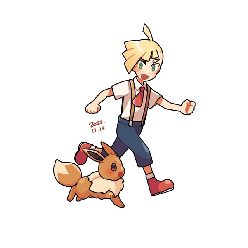 eevee and gladion (pokemon and 1 more) drawn by daifuku_(pokefuka_art)