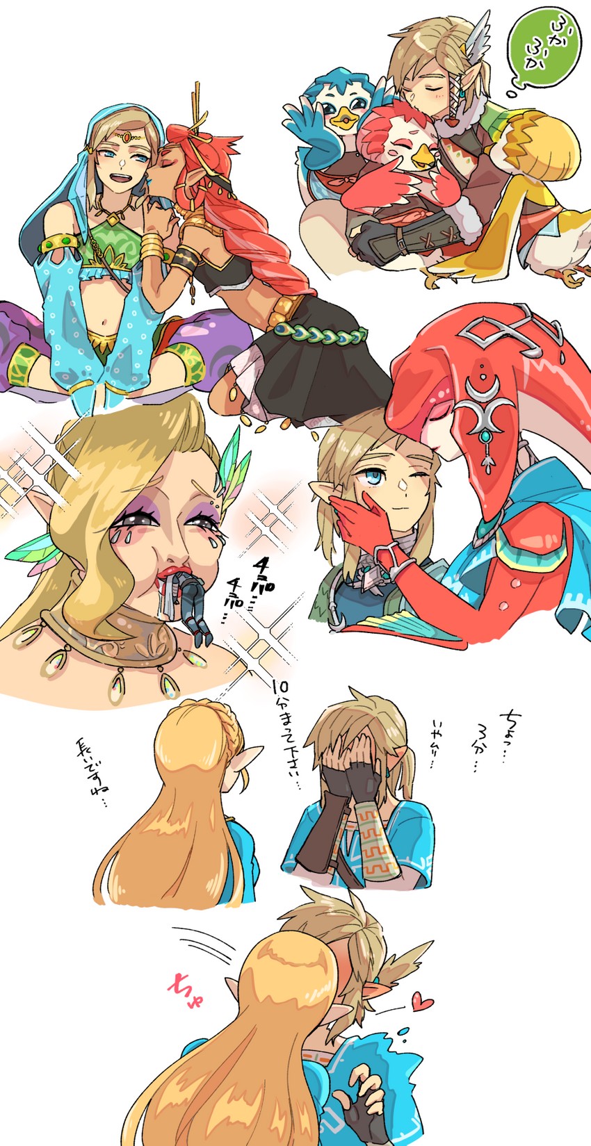 link, princess zelda, mipha, riju, great fairy, and 4 more (the legend of zelda and 1 more) drawn by haru_(d-s-c)