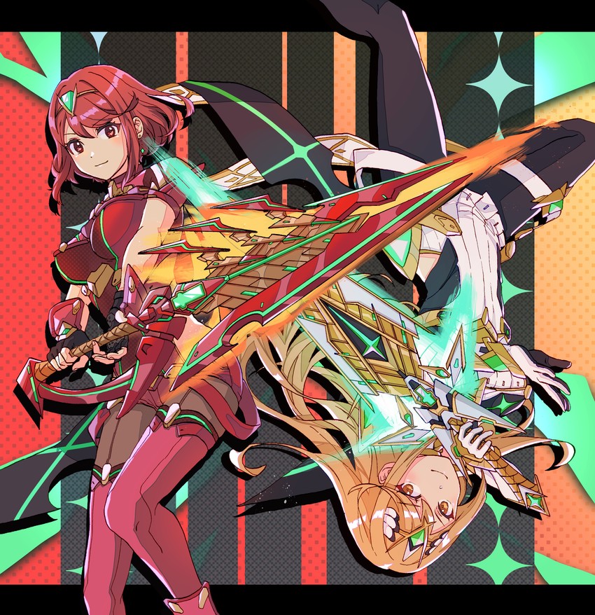 pyra and mythra (xenoblade chronicles and 2 more) drawn by fuwamoko_momen_toufu