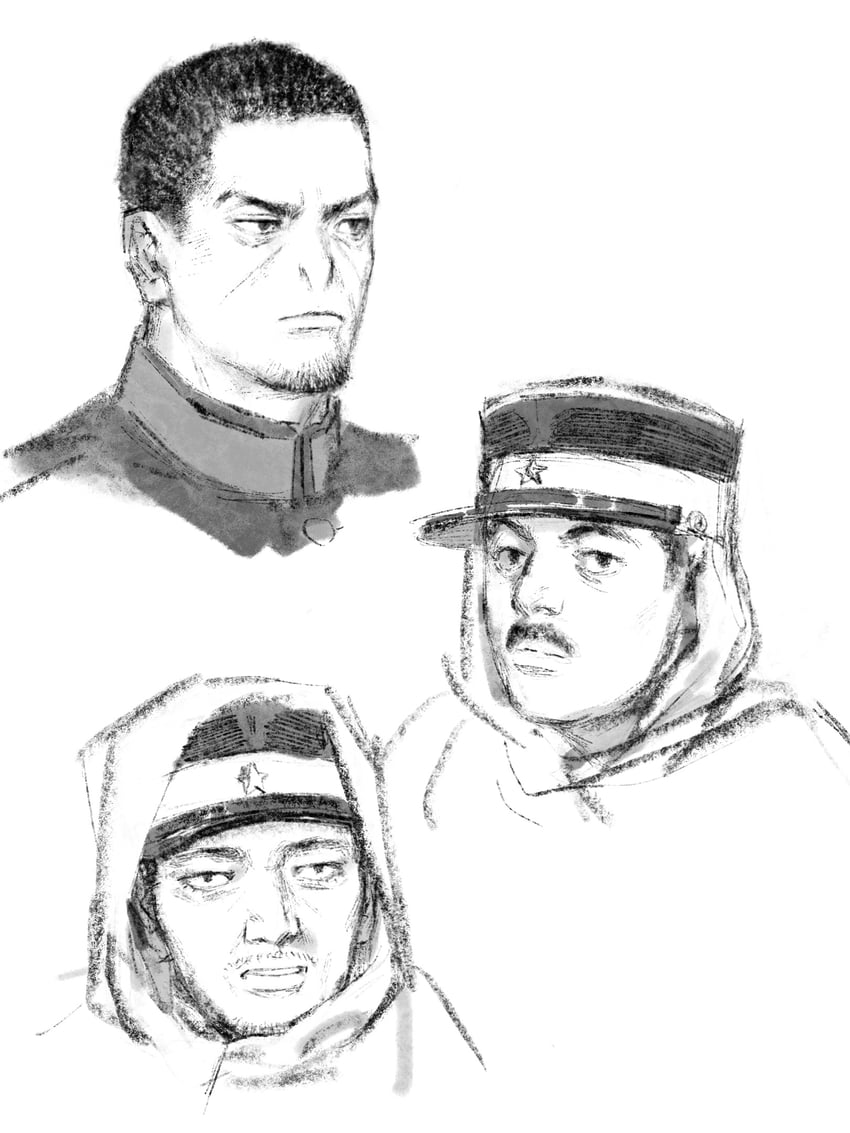 tsukishima hajime, tamai houzo, and okada fumio (golden kamuy) drawn by chengongzi123