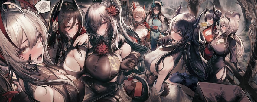 w, dusk, nian, schwarz, ling, and 3 more (arknights) drawn by solfi0211