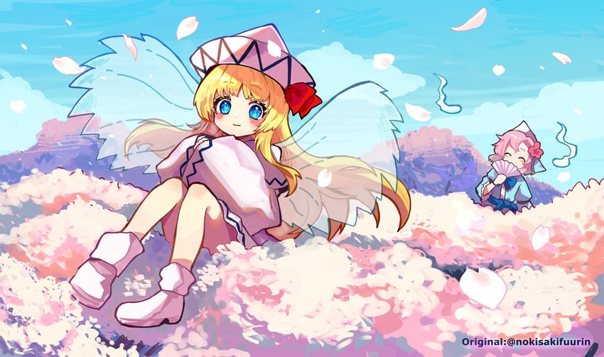 saigyouji yuyuko and lily white (touhou) drawn by howhow_notei