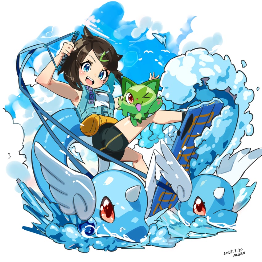 sprigatito, liko, and dragonair (pokemon and 1 more) drawn by alsea