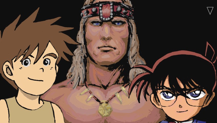 edogawa conan, arnold schwarzenegger, conan, and conan the barbarian (meitantei conan and 2 more) drawn by uryuu_(d_uryu_b)