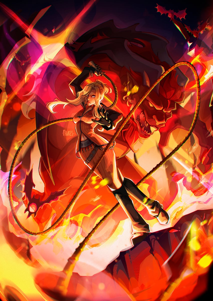 quistis trepe and ifrit (final fantasy and 1 more) drawn by fawkesart