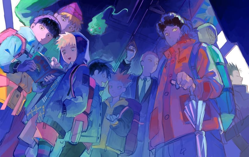 kageyama shigeo, reigen arataka, kageyama ritsu, ekubo, hanazawa teruki, and 4 more (mob psycho 100) drawn by mong_120