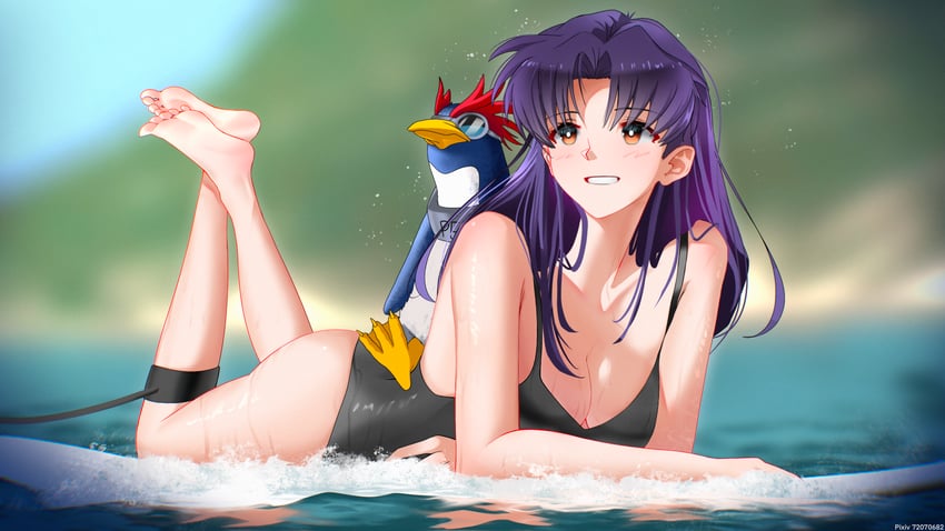 katsuragi misato and penpen (neon genesis evangelion) drawn by botttomtext