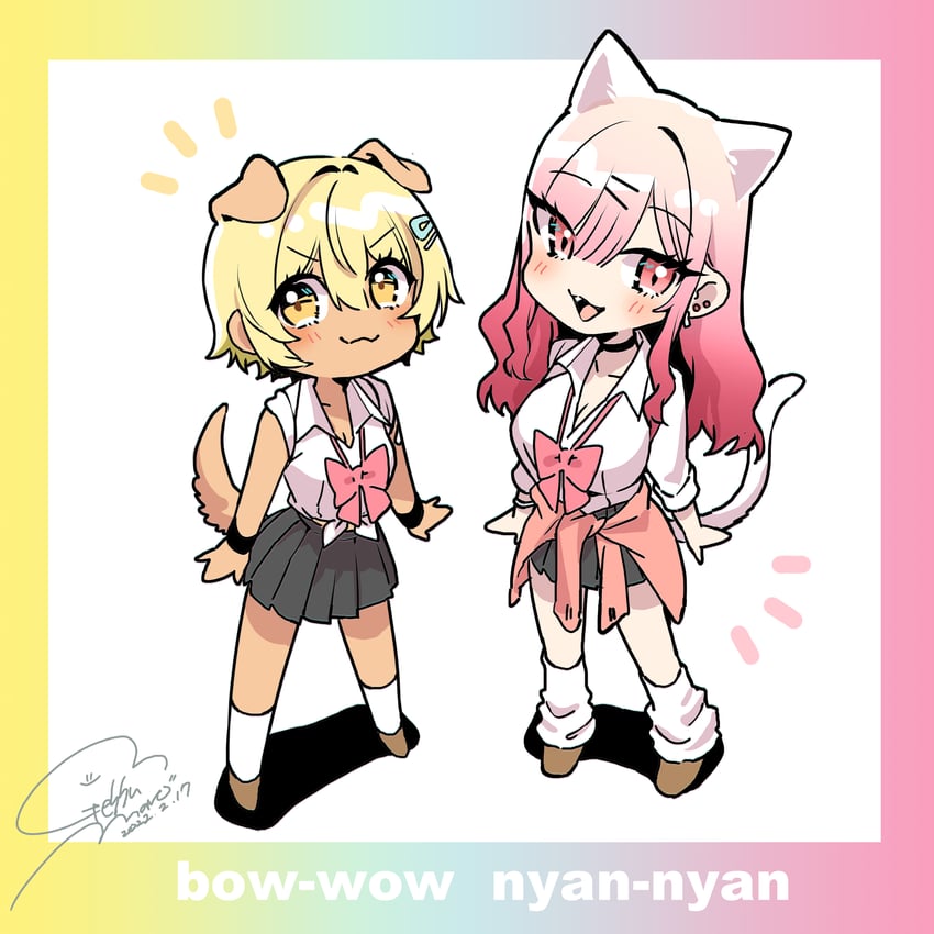 suzuki rion and kunioka yuu (gal gamer ni homeraretai) drawn by geshumaro