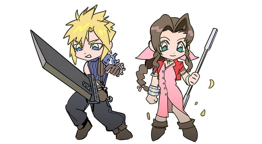 cloud strife and aerith gainsborough (final fantasy and 1 more) drawn by newb_ff7r