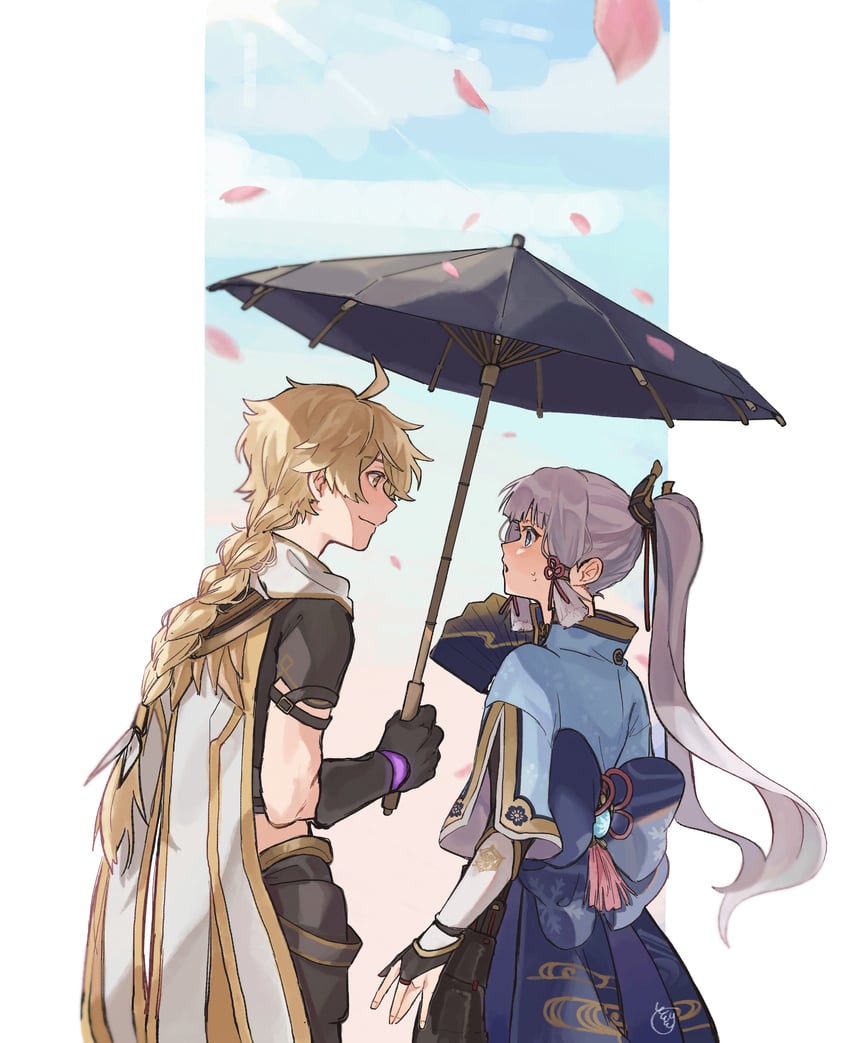 aether and kamisato ayaka (genshin impact) drawn by 101010_ri