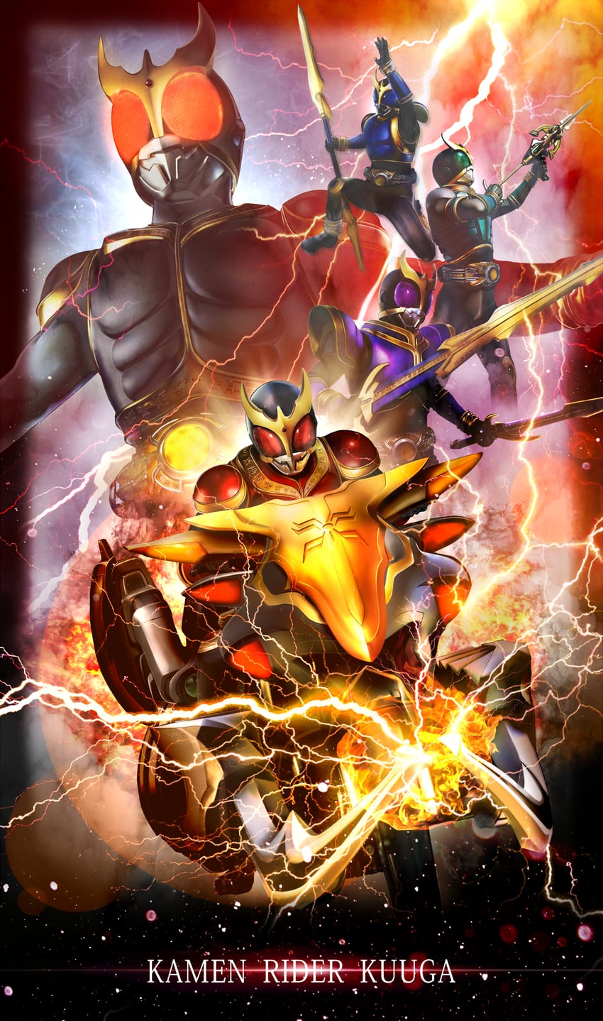 kamen rider kuuga and gouram (kamen rider and 1 more) drawn by masukudo_(hamamoto_hikaru)