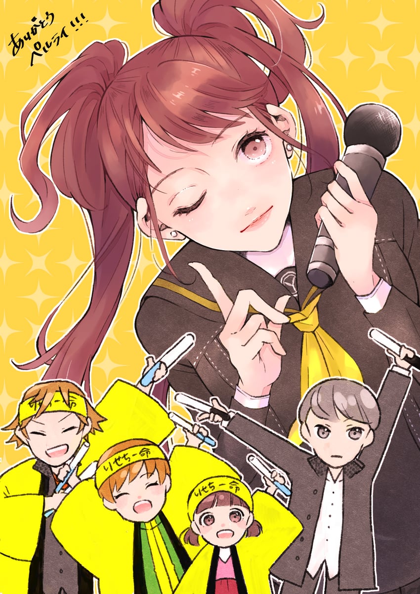 narukami yu, satonaka chie, kujikawa rise, hanamura yousuke, and doujima nanako (persona and 1 more) drawn by tiritumo_mt