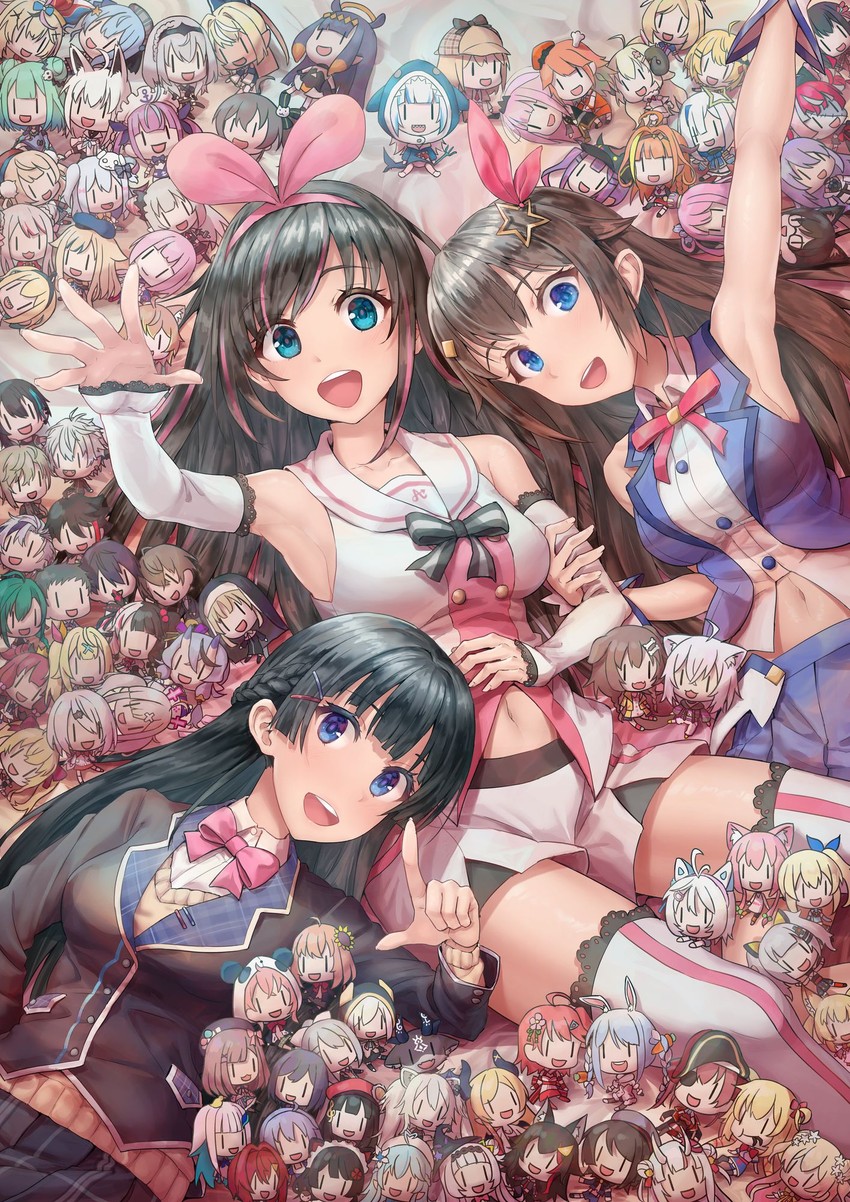 gawr gura, houshou marine, shirakami fubuki, hoshimachi suisei, mori calliope, and 79 more (hololive and 16 more) drawn by apoidea