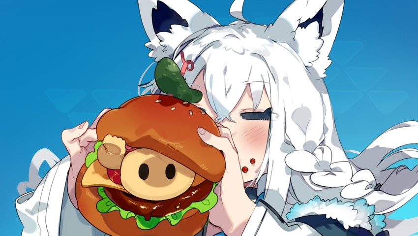 shirakami fubuki and fall guy (hololive and 1 more) drawn by karei
