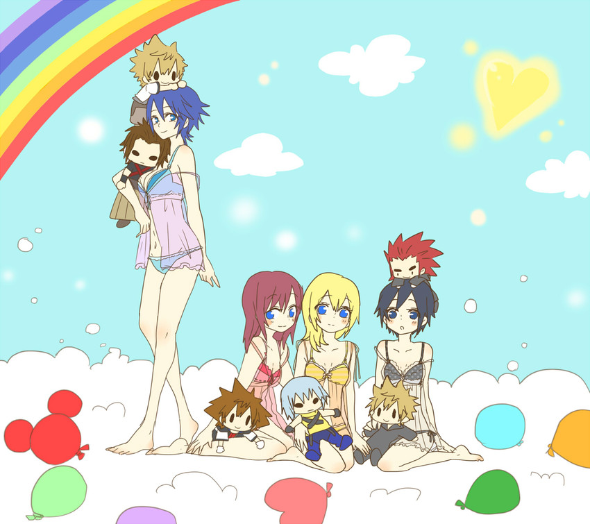sora, roxas, kairi, riku, aqua, and 5 more (kingdom hearts and 2 more) drawn by nuntaso
