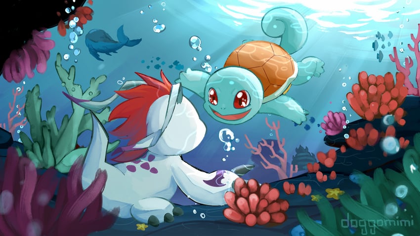 squirtle, gomamon, and whamon (pokemon and 1 more) drawn by doggomimi