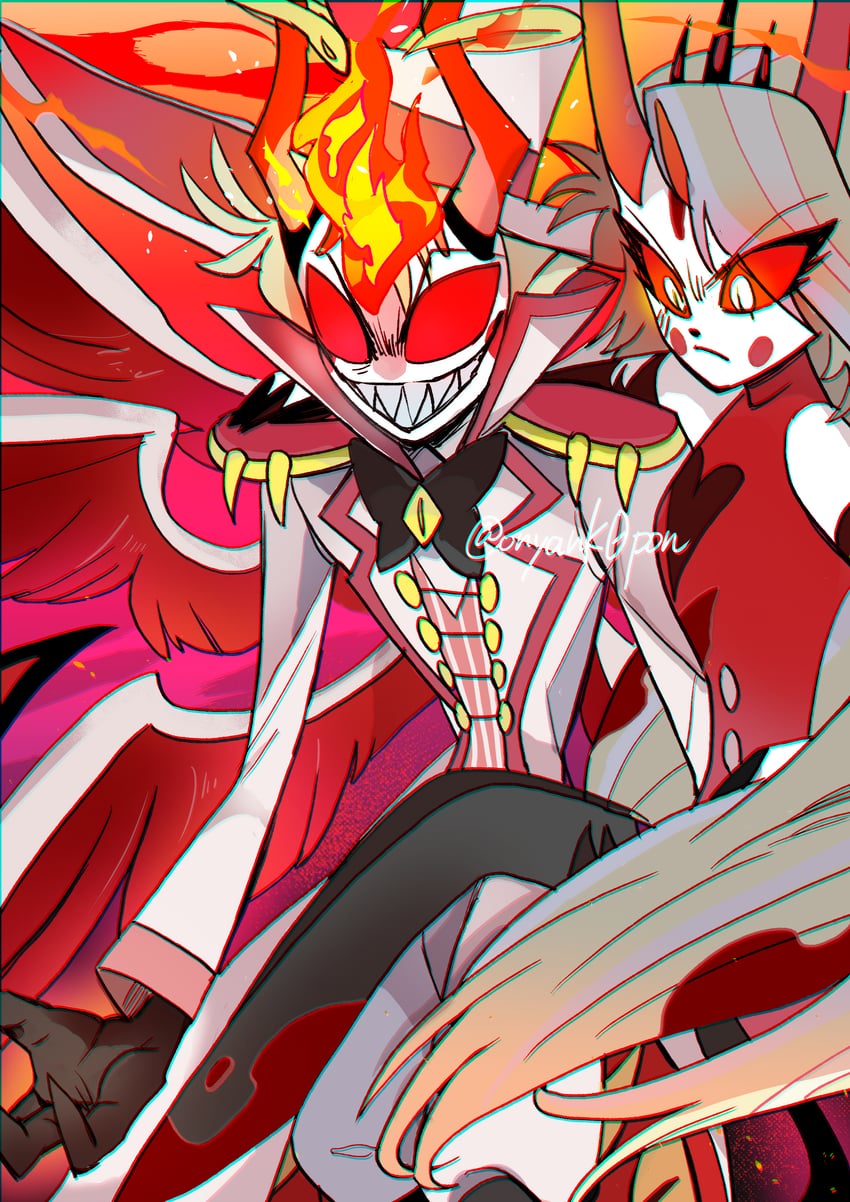 lucifer morningstar and charlie morningstar (hazbin hotel) drawn by kin_(58n58n58n)