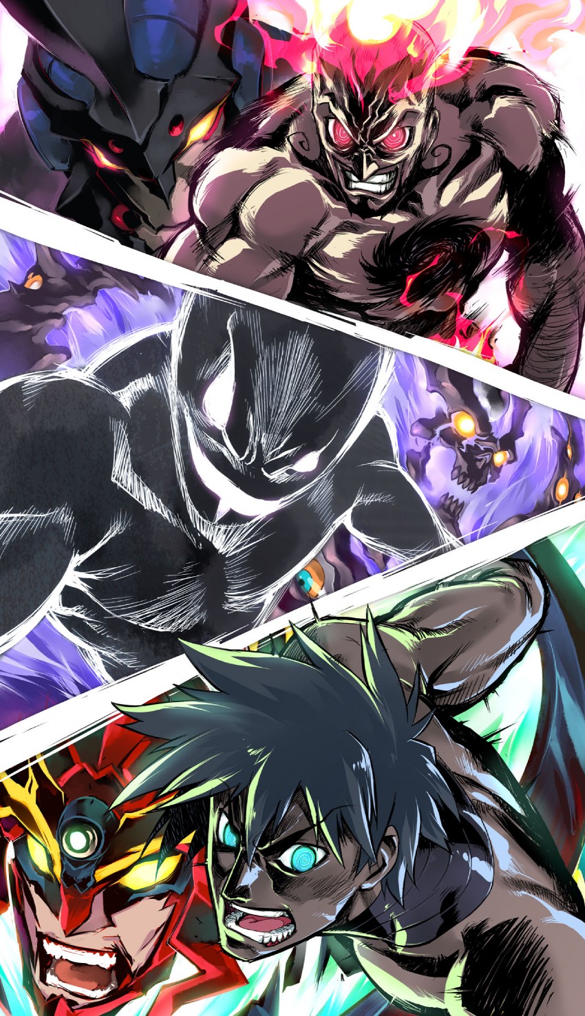 simon, lordgenome, antispiral, tengen toppa gurren-lagann, lazengann, and 1 more (tengen toppa gurren lagann and 1 more) drawn by shiro_(tamago_no_kara)