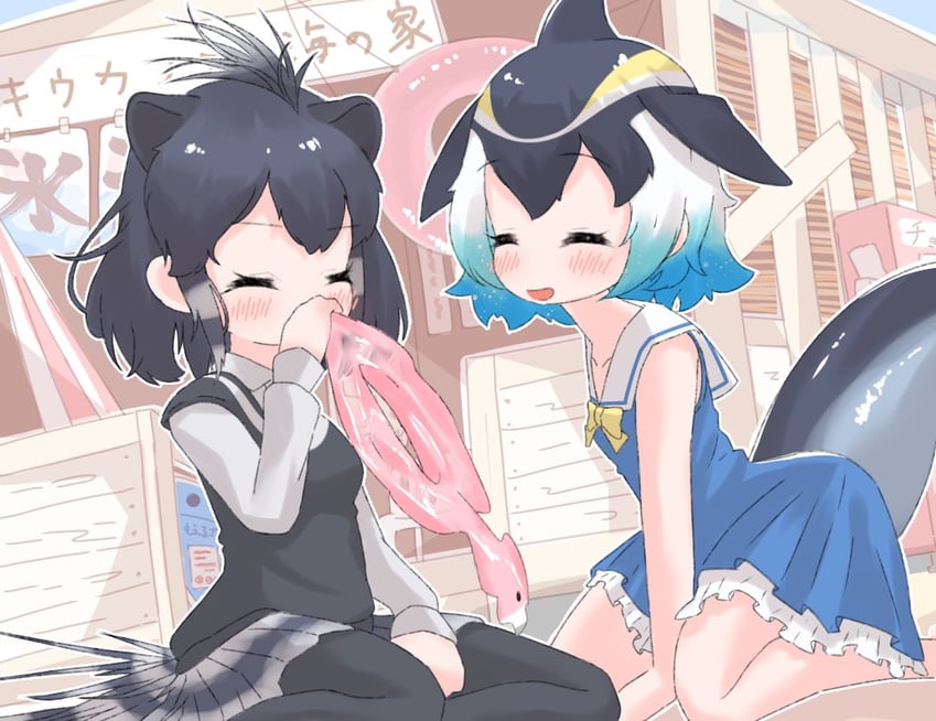 common dolphin and crested porcupine (kemono friends and 1 more) drawn by sarutori