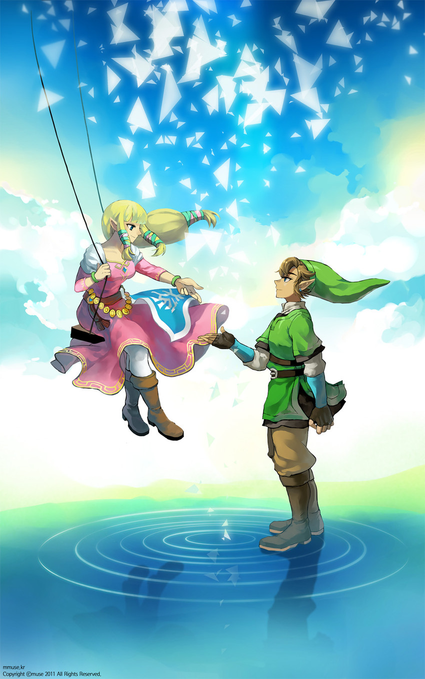 link and princess zelda (the legend of zelda and 1 more) drawn by muse_(rainforest)