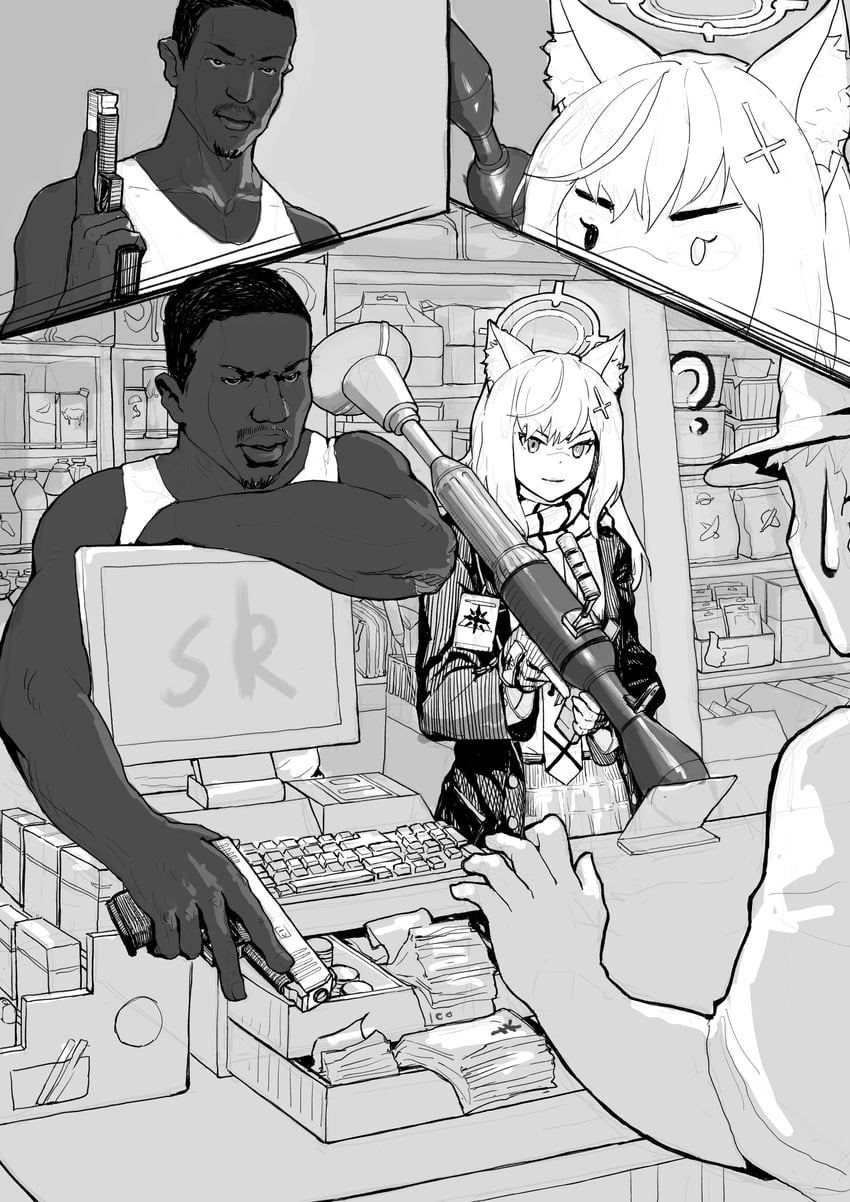 shiroko and carl johnson (blue archive and 2 more) drawn by cbking