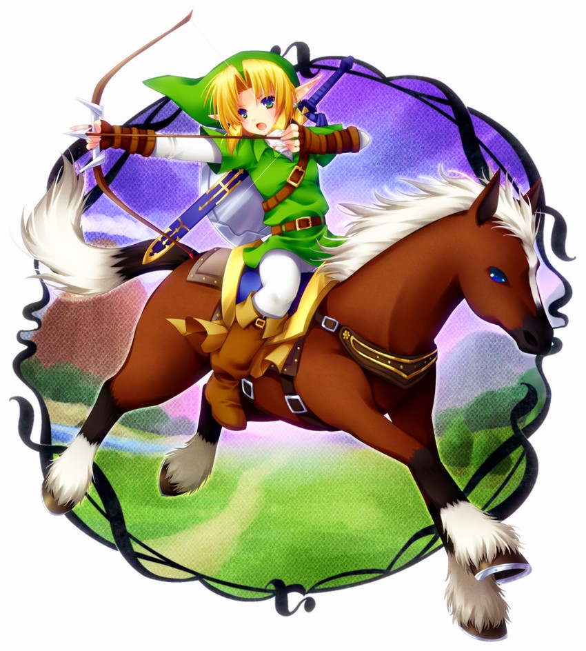 link and epona (the legend of zelda and 1 more) drawn by minatosaiga
