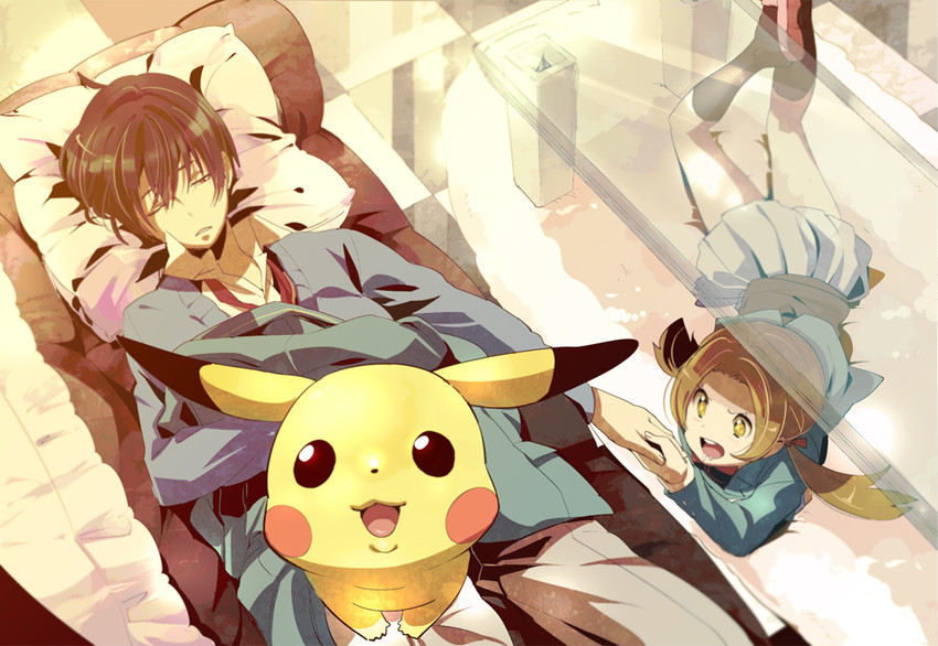 pikachu, red, and lyra (pokemon and 2 more) drawn by shuri_(84k)