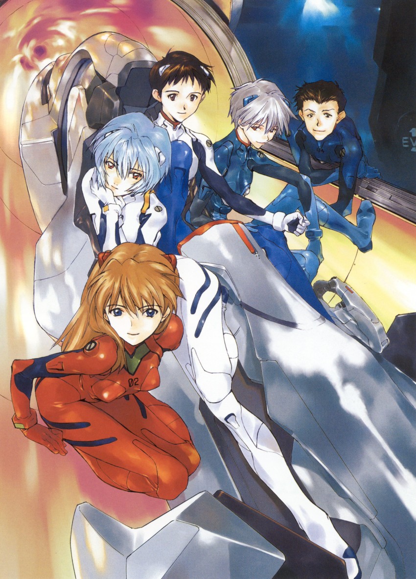 souryuu asuka langley, ayanami rei, ikari shinji, nagisa kaworu, and suzuhara touji (neon genesis evangelion) drawn by okazaki_takeshi