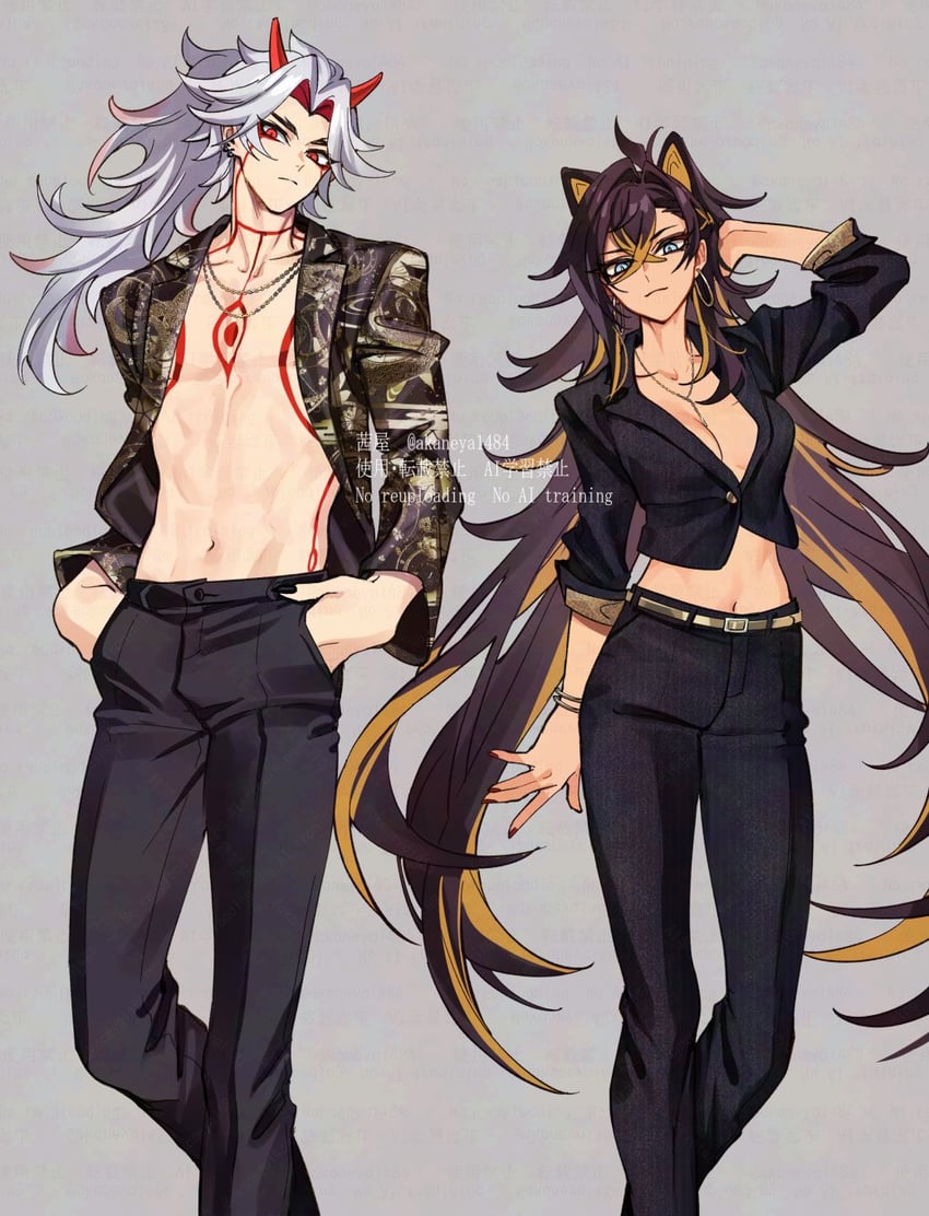 dehya and arataki itto (genshin impact) drawn by ojo_aa