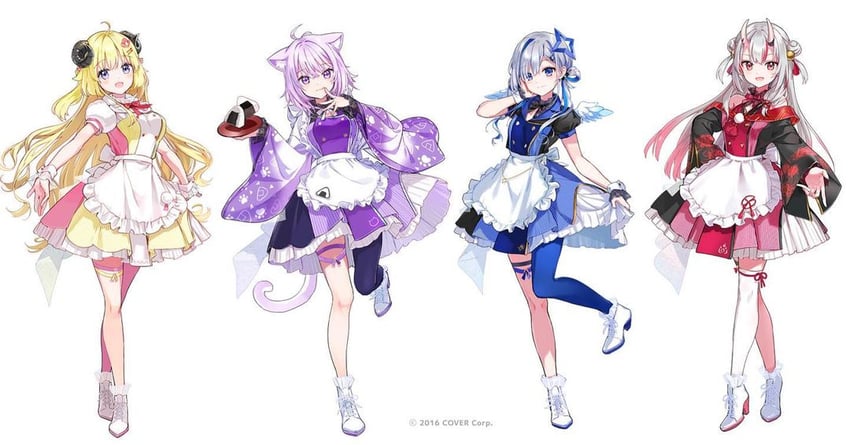 nekomata okayu, amane kanata, nakiri ayame, and tsunomaki watame (hololive) drawn by tiv