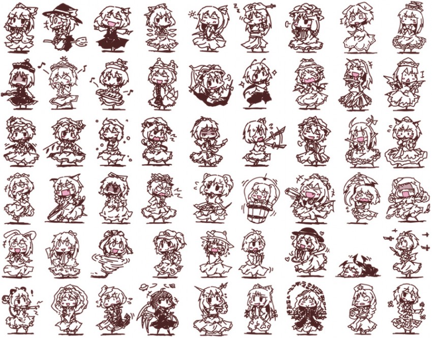 hakurei reimu, kirisame marisa, remilia scarlet, flandre scarlet, izayoi sakuya, and 50 more (touhou) drawn by tamago_gohan
